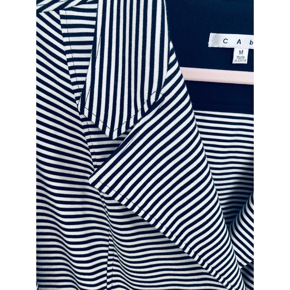 Cabi Navy White Striped Double Breasted Blazer Gold Crest Button Jacket Womens M - Picture 7 of 10